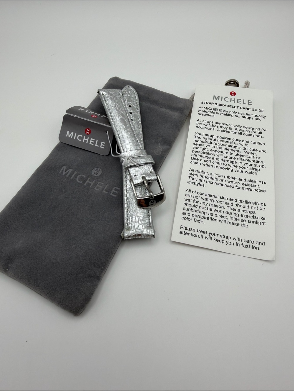 Michele Metallic Silver Genuine Leather Watch Strap 16 mm